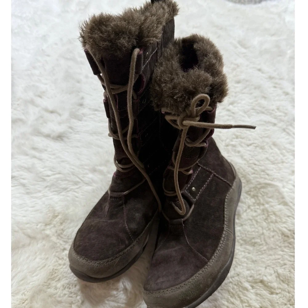 The North Face Winter Boots 8.5 Brown Waterproof Suede PrimaLoft Faux Fur Hiking